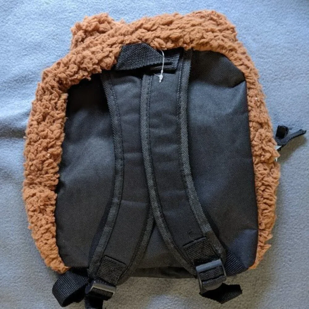 Fuzzy teddy‎ bear face backpack brown